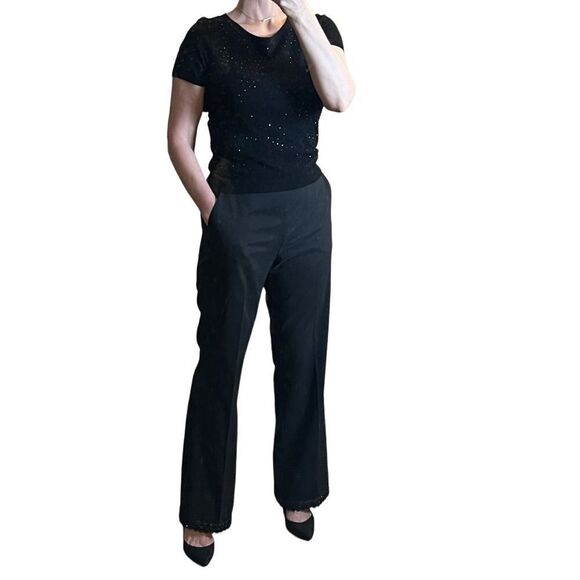 90s High Rise Pant 
Black ECI Pockets Straight Leg Dressy Beaded Lace Hem 10 - Picture 1 of 16